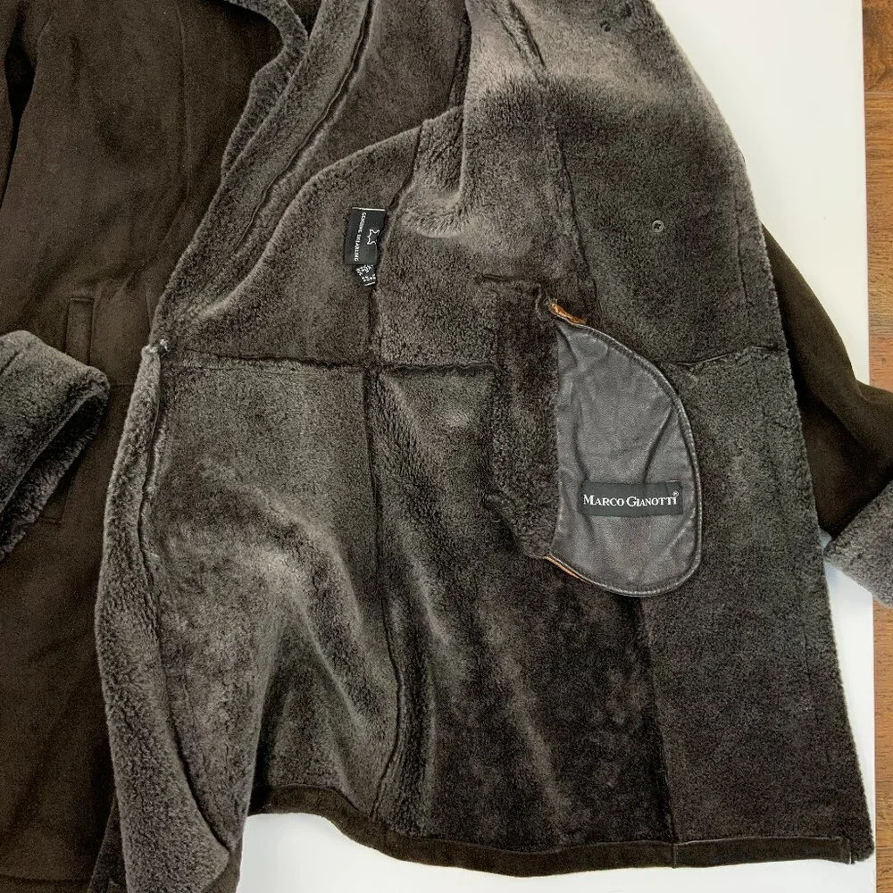 Marco Gianotti Macy's Brown Genuine Sherling Hooded Coat Sz 8 - Picture 13 of 16